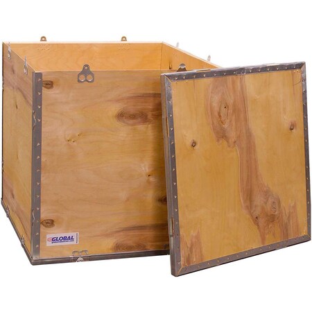 Global Industrial 23.25 in x 23.25 in x 23.5 in 4 Panel Hinged Shipping Crate, Brown, Plywood B2352225